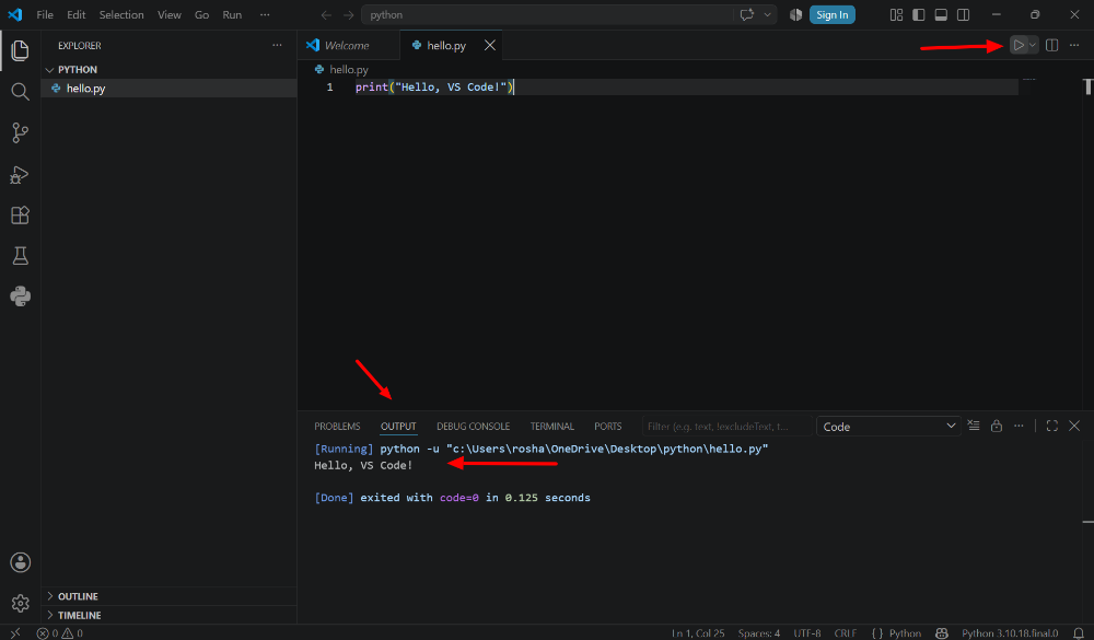 Running Python by click on run button