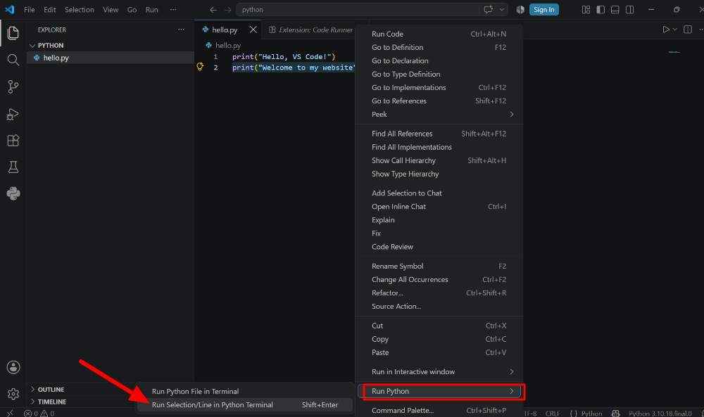Select and run code