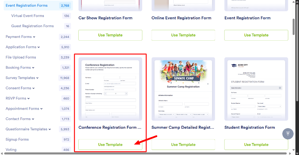 Choose conference registration form