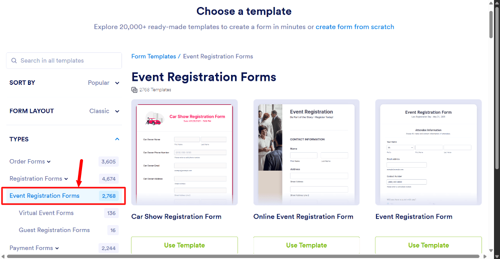 Jotform registration form