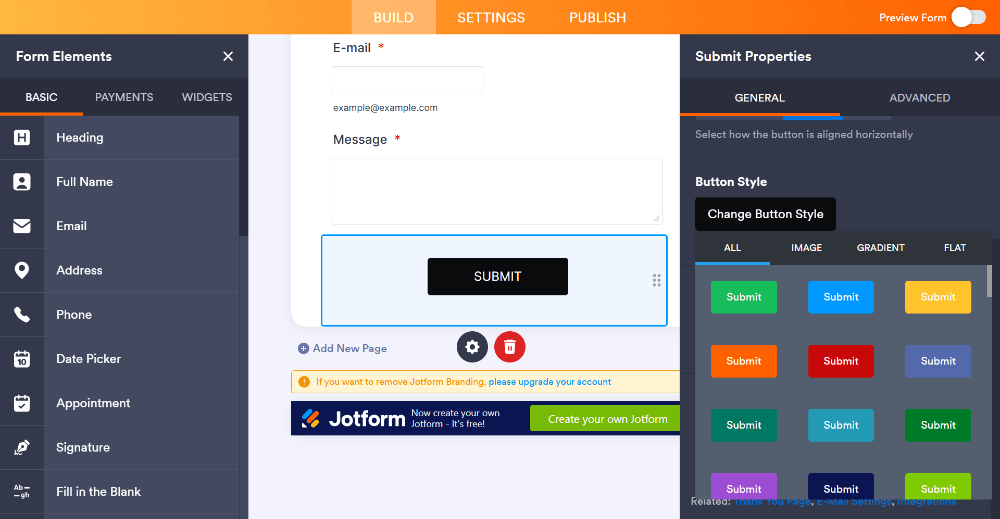 Form builder styling option