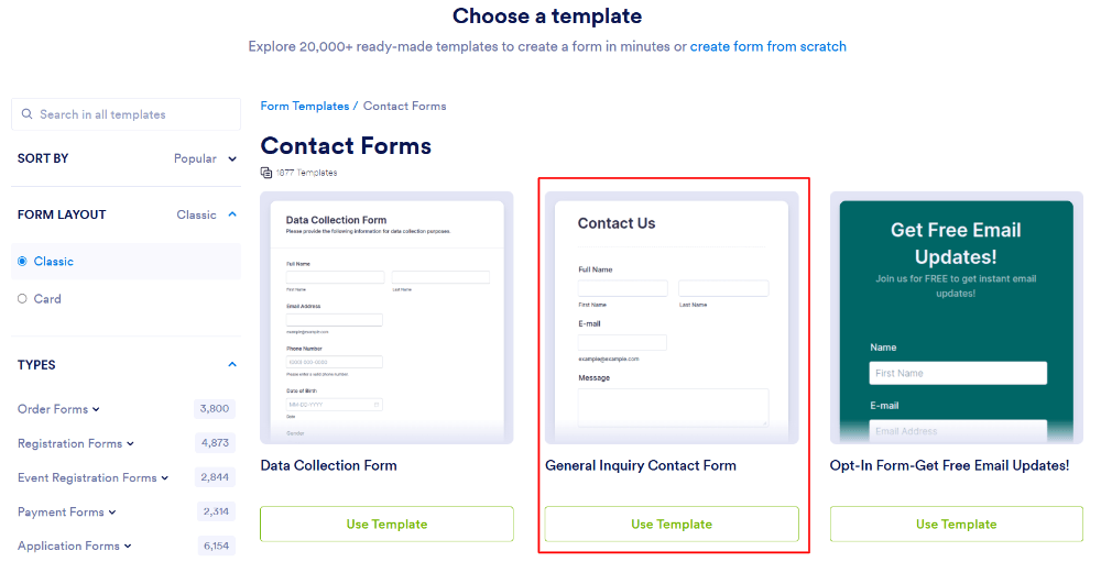 Searching the Jotform template library