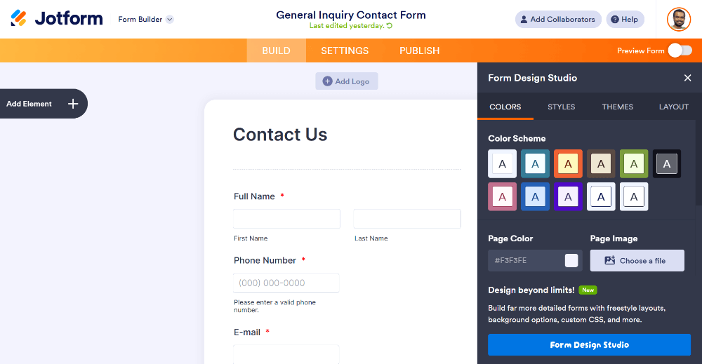 Customizing a Jotform form with the Form Designer