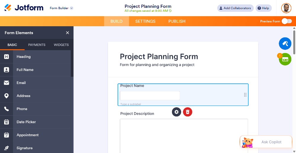 Jotform template library with freelance client intake templates