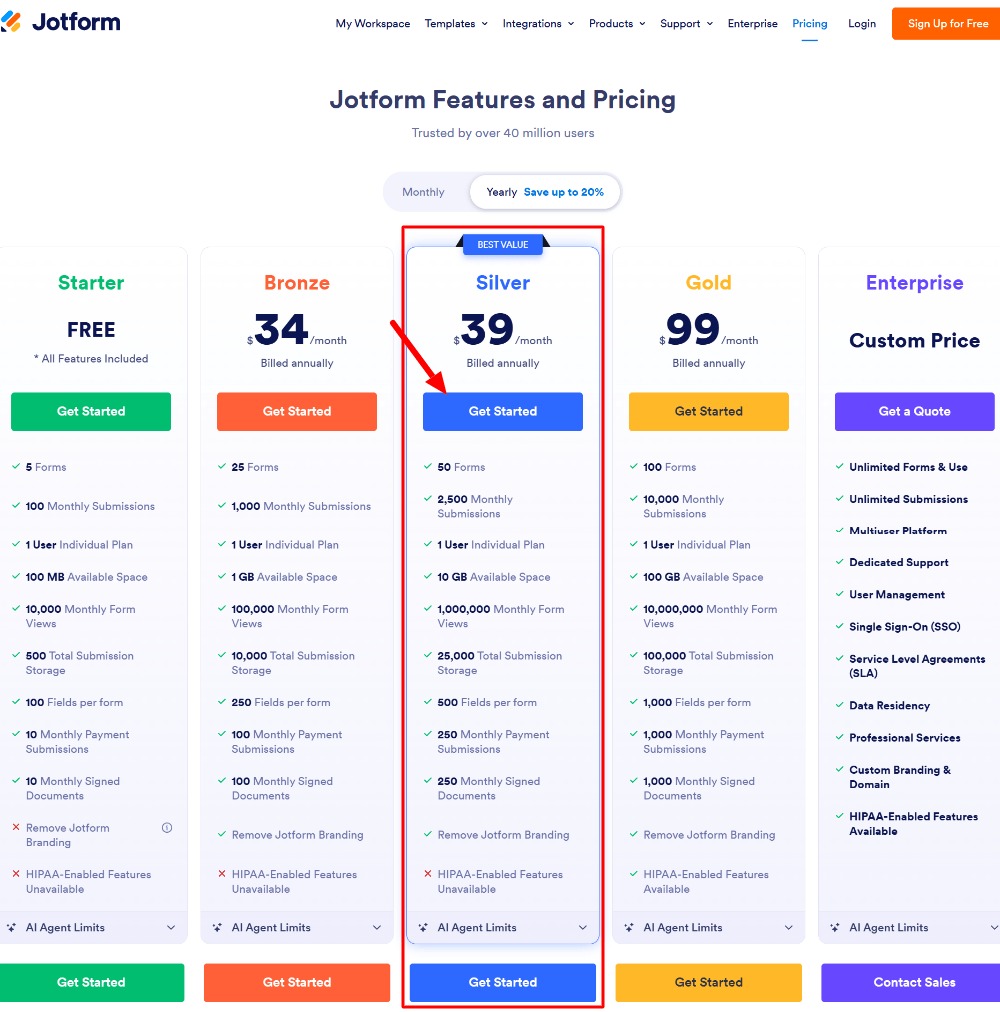 Jotform pricing plans for freelancers