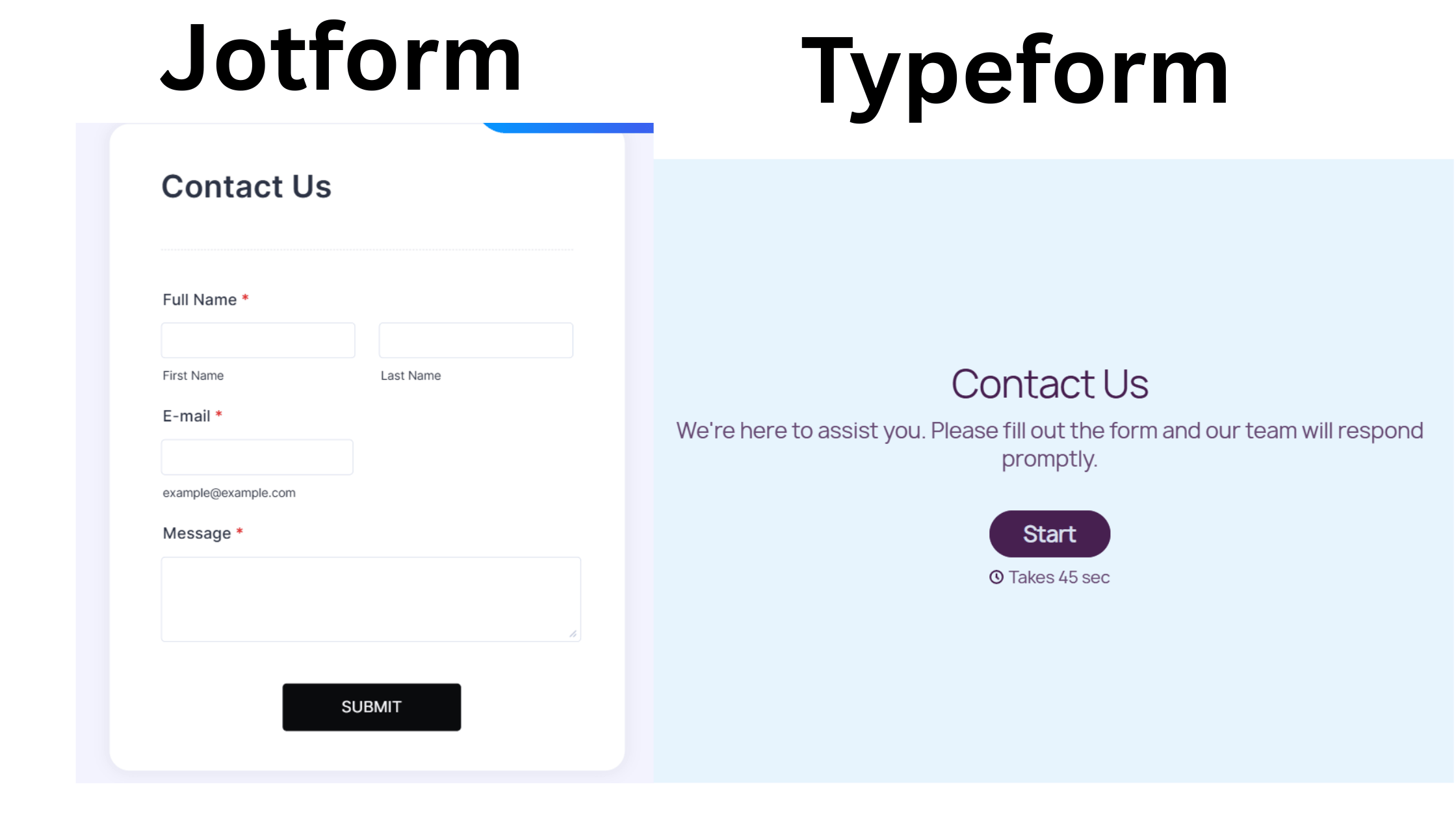 Jotform vs Typeform side-by-side comparison of the same form