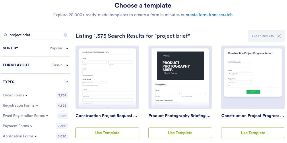 Jotform form builder for freelancers - project intake form