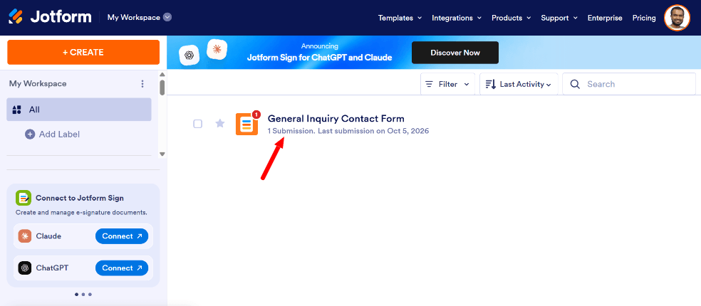 Viewing form submissions in the Jotform inbox